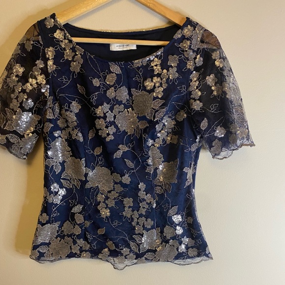 Jacques's vert collection Blouse navy blue with beaded silver very elegant - Picture 1 of 5